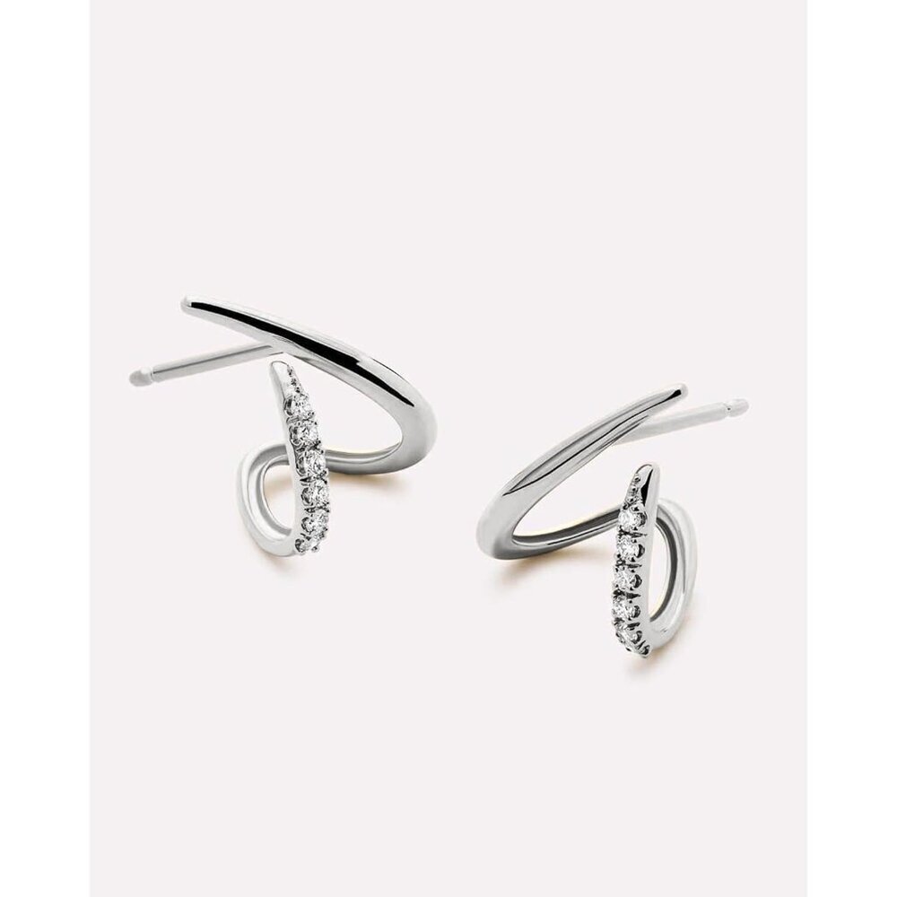 Trendy 14K Silver plated stud earrings for women dainty minimalist CZ jewelry - Picture 5 of 6